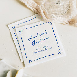 Whimsical Hand Drawn Navy Blue Wedding Serviette