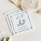 Whimsical Hand Drawn Navy Food & Wine Wedding Serviette