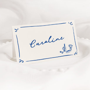 Whimsical Hand Drawn Navy Platzkarte Dankeskarte