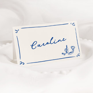 Whimsical Hand Drawn Navy Platzkarte Dankeskarte