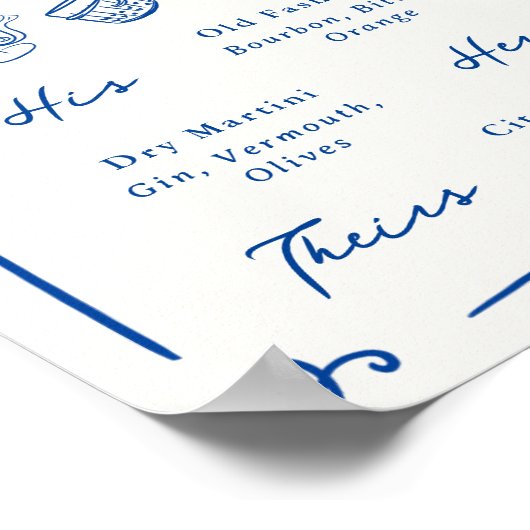 Whimsical Hand Drawn Navy Signature Drinks Poster (Ecke)