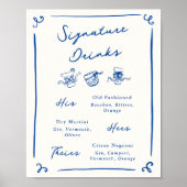Whimsical Hand Drawn Navy Signature Drinks Poster (Vorne)