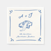 Whimsical Hand Drawn Navy Vintage Car Hochzeit Serviette (Vorderseite)