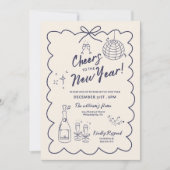 Whimsical Hand Drawn New Year Party Invitation Einladung (Vorderseite)