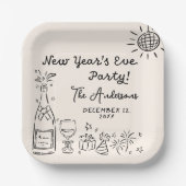 Whimsical Hand Drawn New Year's Eve Party Pappteller (Vorderseite)