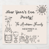 Whimsical Hand Drawn New Year's Eve Party Schaumweinetikett (Einzelnes Label)
