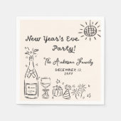 Whimsical Hand Drawn New Year's Eve Party Serviette (Vorderseite)