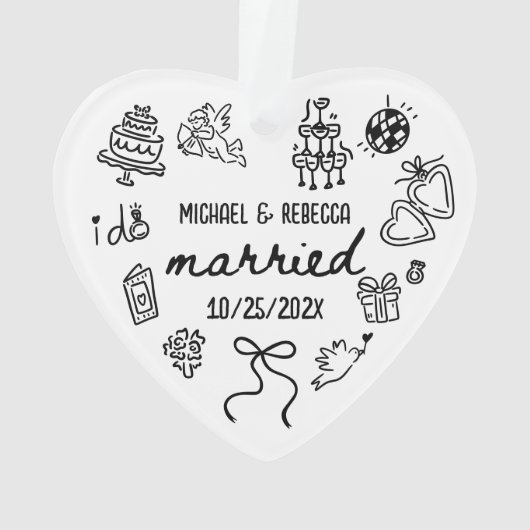 Whimsical Hand Drawn Newlyly Erste Weihnachten Ornament (Rückseite)