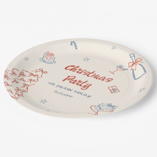 Whimsical Hand Drawn Oh, was Spaß Weihnachten Part Pappteller (Schrägansicht)