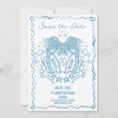 Whimsical Hand Drawn Palm Beach Doodle Hochzeit Save The Date (Vorderseite)