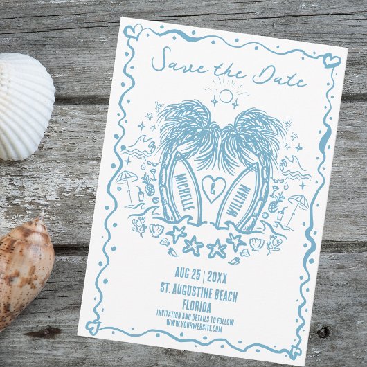 Whimsical Hand Drawn Palm Beach Doodle Hochzeit Save The Date