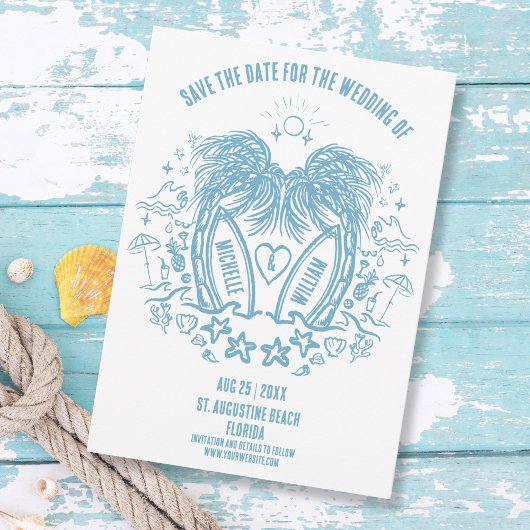 Whimsical Hand Drawn Palm Beach Doodle Hochzeit Save The Date