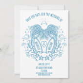 Whimsical Hand Drawn Palm Beach Doodle Hochzeit Save The Date (Vorderseite)