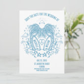 Whimsical Hand Drawn Palm Beach Doodle Hochzeit Save The Date (Stehend Vorderseite)