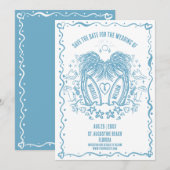 Whimsical Hand Drawn Palm Beach Doodle Hochzeit Save The Date (Vorne/Hinten)