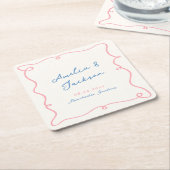 Whimsical Hand Drawn Pink & Blue Hochzeit Rechteckiger Pappuntersetzer (angewinkelt)