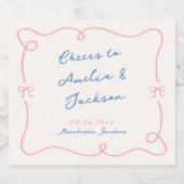 Whimsical Hand Drawn Pink & Blue Hochzeit Schaumweinetikett (Einzelnes Label)