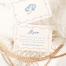 Whimsical Hand Drawn Pink & Blue Wedding RSVP Einladung