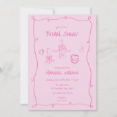 Whimsical Hand Drawn Pink Bridal Dusche Einladung (Vorderseite)