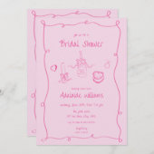 Whimsical Hand Drawn Pink Bridal Dusche Einladung (Vorne/Hinten)