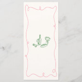 Whimsical Hand Drawn Pink & Green Wedding Menükarte (Rückseite)