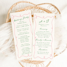 Whimsical Hand Drawn Pink & Green Wedding Programm