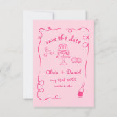 Whimsical Hand Drawn Pink Quirky Hochzeit Französi Save The Date (Vorderseite)