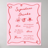 Whimsical Hand Drawn Pink & Red Signature Drinks Poster (Vorne)