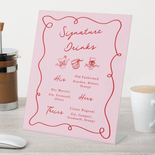 Whimsical Hand Drawn Pink & Red Signature Drinks Sockelschild (In Situ)