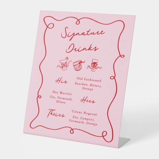 Whimsical Hand Drawn Pink & Red Signature Drinks Sockelschild (Vorderseite)