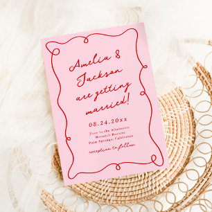 Whimsical Hand Drawn Pink & Red Wedding Einladung