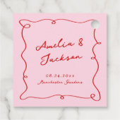 Whimsical Hand Drawn Pink & Red Wedding Geschenkanhänger (Rückseite)