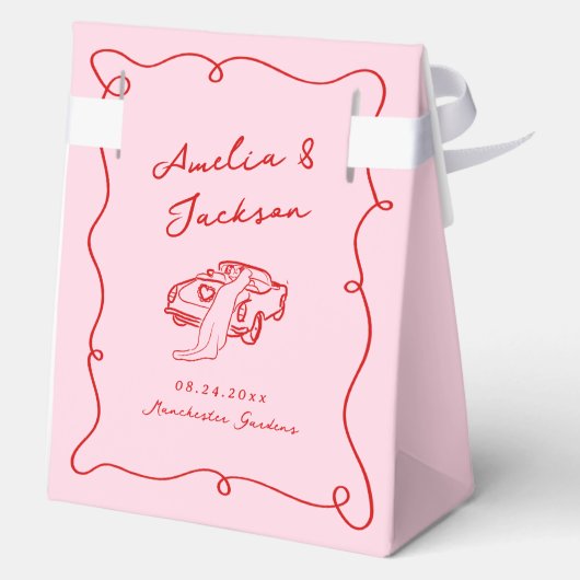Whimsical Hand Drawn Pink & Red Wedding Geschenkschachtel (Rückseite)