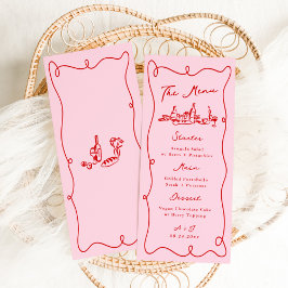Whimsical Hand Drawn Pink & Red Wedding Menükarte