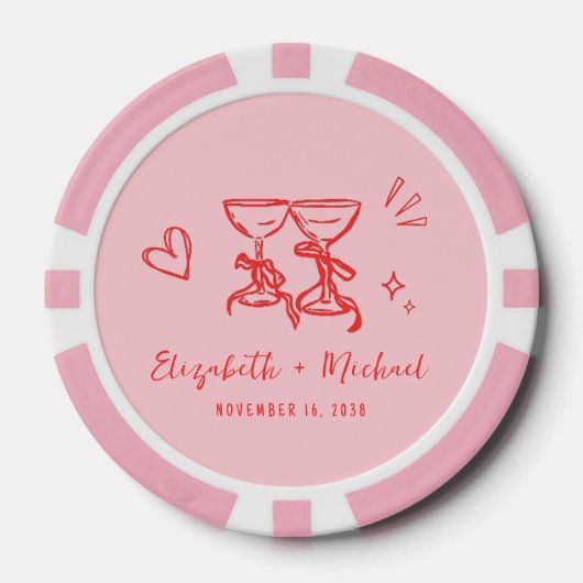 Whimsical Hand Drawn Pink Red Wedding Pokerchips (Vorderseite)