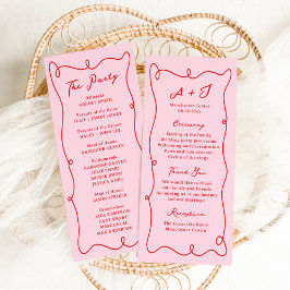 Whimsical Hand Drawn Pink & Red Wedding Programm