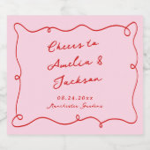Whimsical Hand Drawn Pink & Red Wedding Schaumweinetikett (Einzelnes Label)