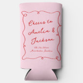 Whimsical Hand Drawn Pink & Red Wedding Selters Dosenkühler (Vorderseite)