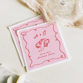 Whimsical Hand Drawn Pink & Red Wedding Serviette