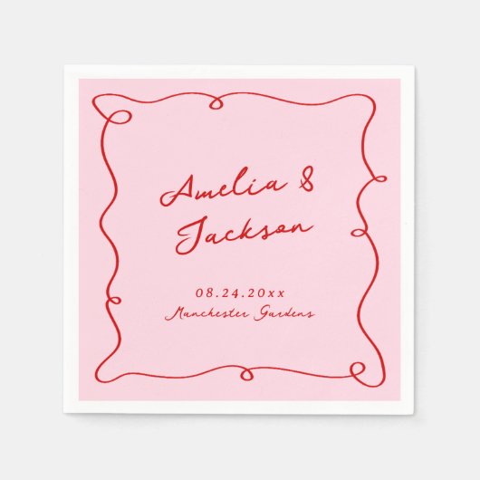 Whimsical Hand Drawn Pink & Red Wedding Serviette (Vorderseite)