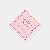 Whimsical Hand Drawn Pink & Red Wedding Serviette (Ecke)