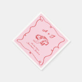 Whimsical Hand Drawn Pink & Red Wedding Serviette (Ecke)