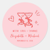 Whimsical Hand Drawn Pink Red Wedding Thank You Runder Aufkleber (Vorderseite)
