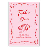 Whimsical Hand Drawn Pink & Red Wedding Tischnummer (Rückseite)
