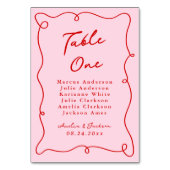 Whimsical Hand Drawn Pink & Red Wedding Tischnummer (Vorderseite)