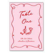 Whimsical Hand Drawn Pink & Red Wedding Tischnummer (Rückseite)