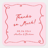 Whimsical Hand Drawn Pink & Red Wedding Vielen Dan Quadratischer Aufkleber (Vorderseite)
