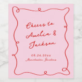 Whimsical Hand Drawn Pink & Red Wedding Weinetikett (Einzelnes Label)