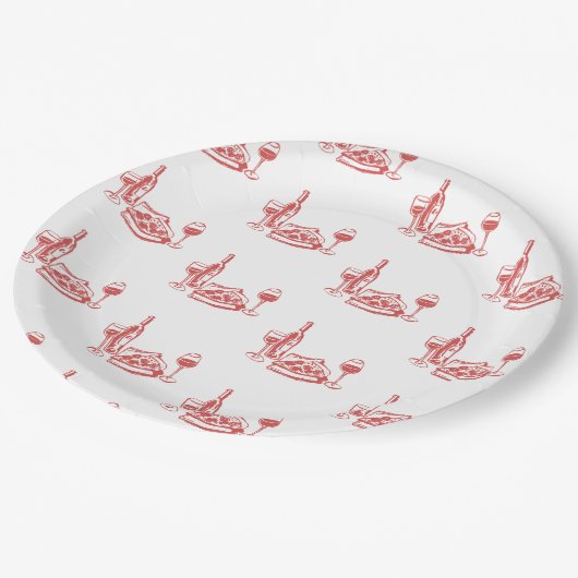 Whimsical Hand Drawn Pizza Brautparty Pappteller (Schrägansicht)