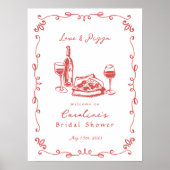 Whimsical Hand Drawn Pizza Brautparty signieren Poster (Vorne)
